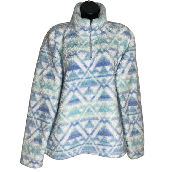 Eddie Bauer Fleece Jacket Womens M Sherpa 1/4 Zip Sweater Aztec Southwestern - Picture 1 of 13